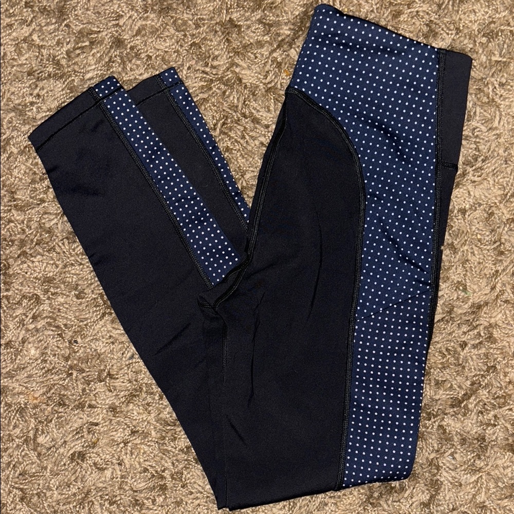 Athleta Black and Blue Polka Dot Leggings